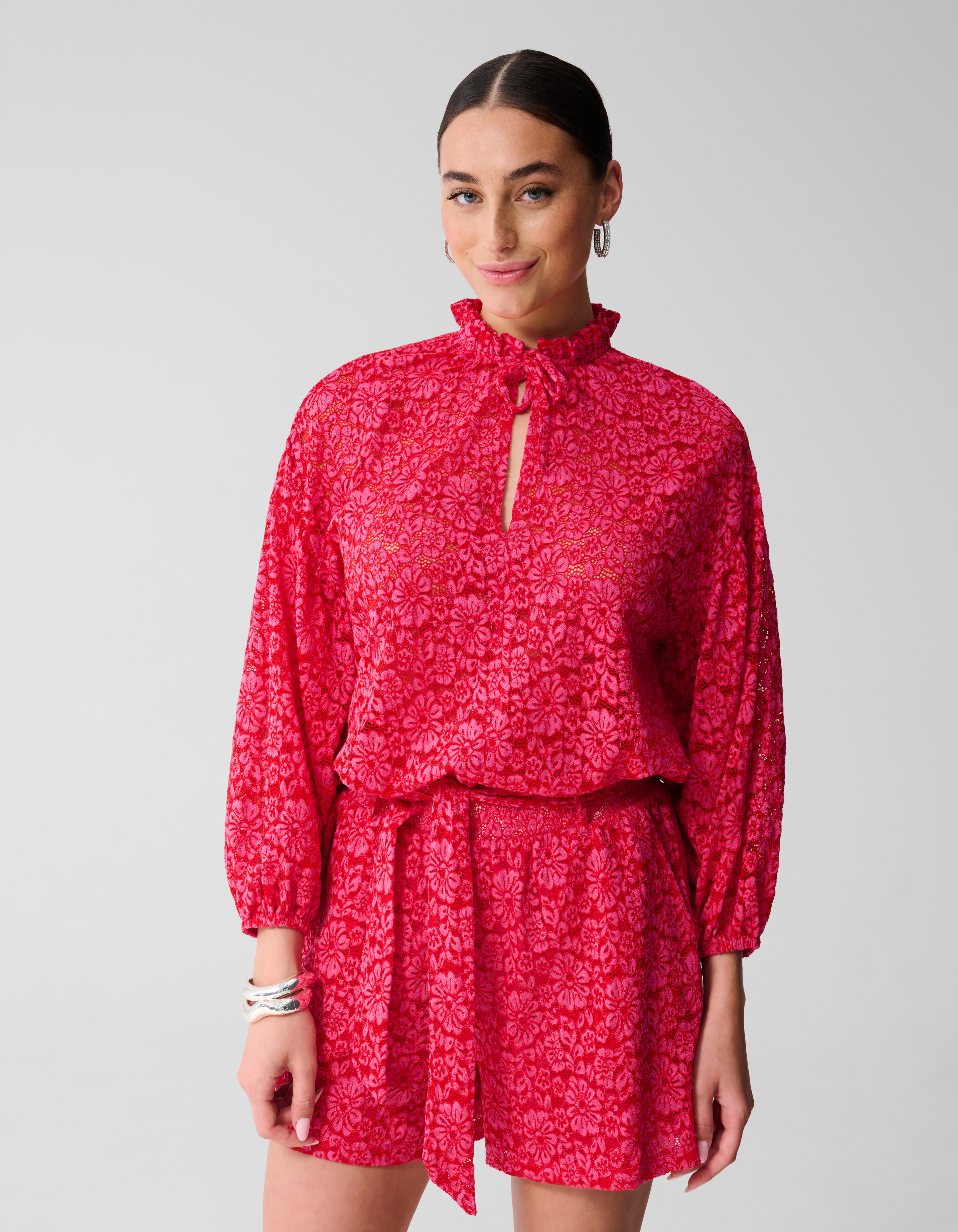 Bluse mit Spitzenrüschen Rosa SHOEBY WOMEN