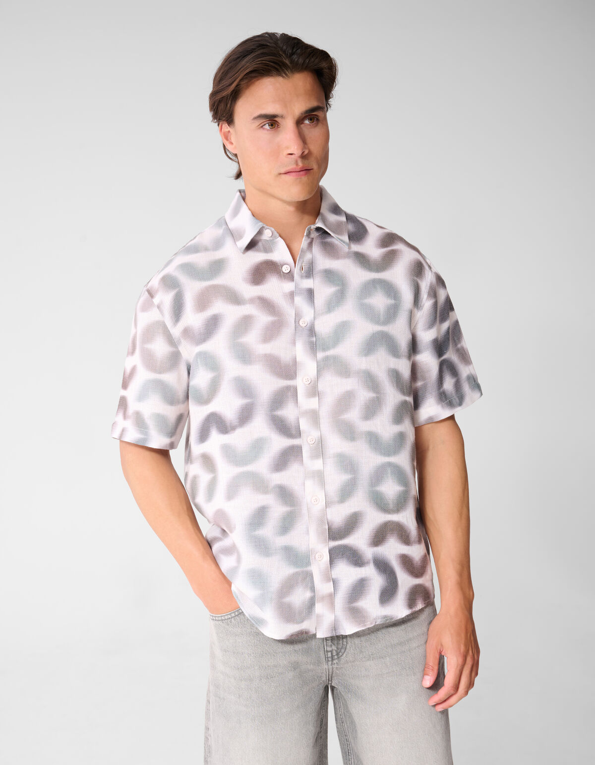Graphic Spark Print Hemd Hellgrau SHOEBY MEN