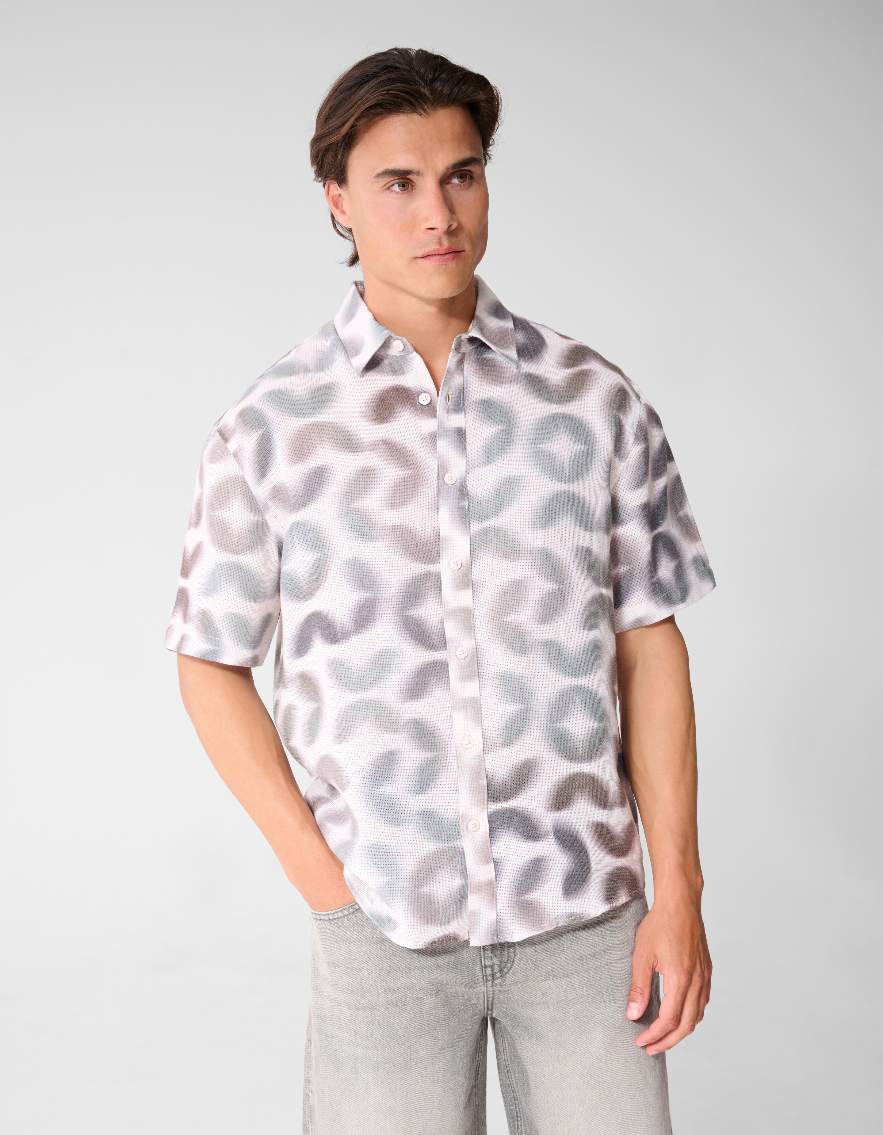 Graphic Spark Print Hemd Hellgrau SHOEBY MEN