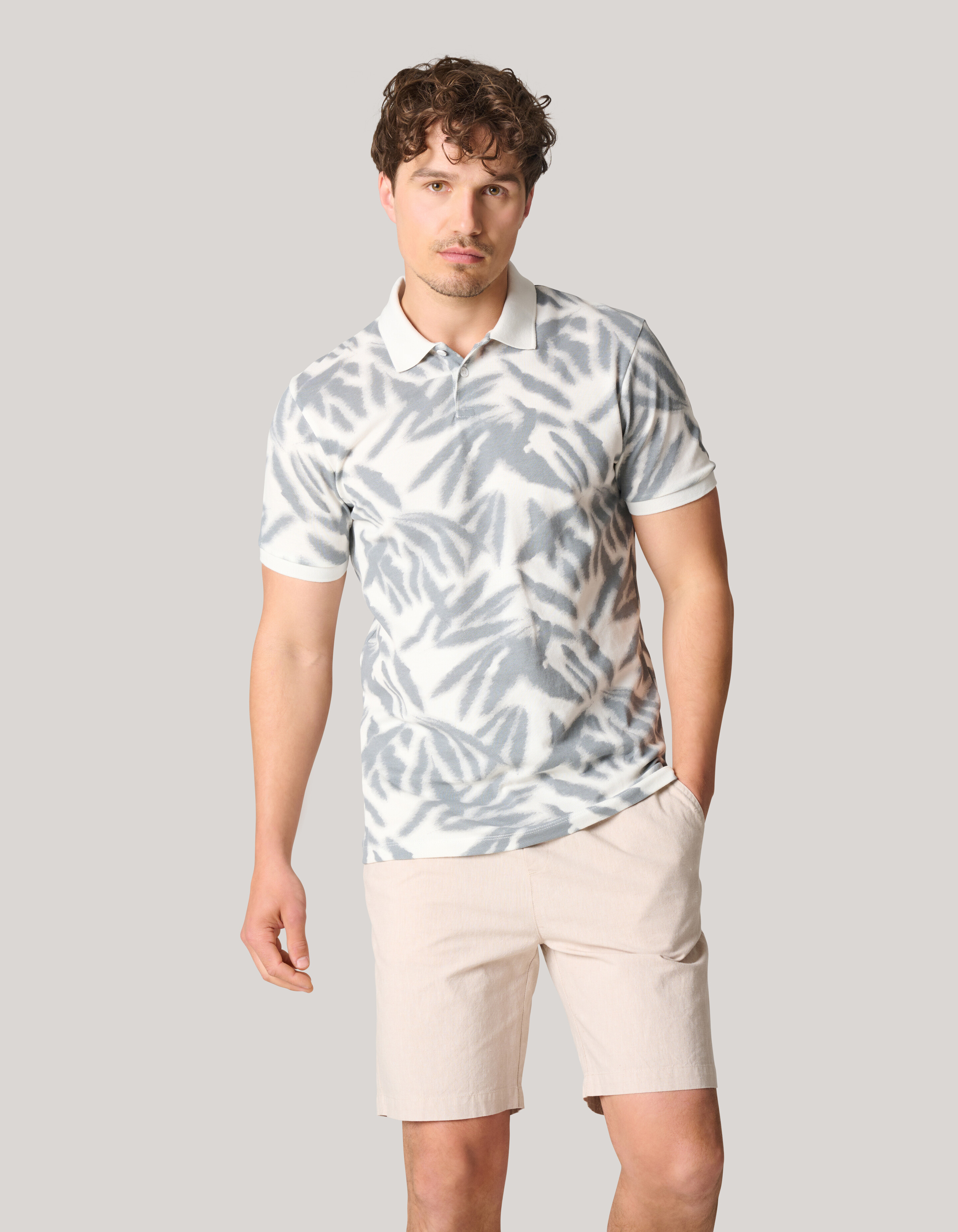 Blattdruck Polo Weiß SHOEBY MEN