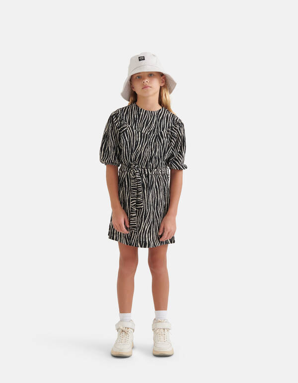 Crinkle Kleid mit Zebramuster Schwarz/Weiß SHOEBY GIRLS
