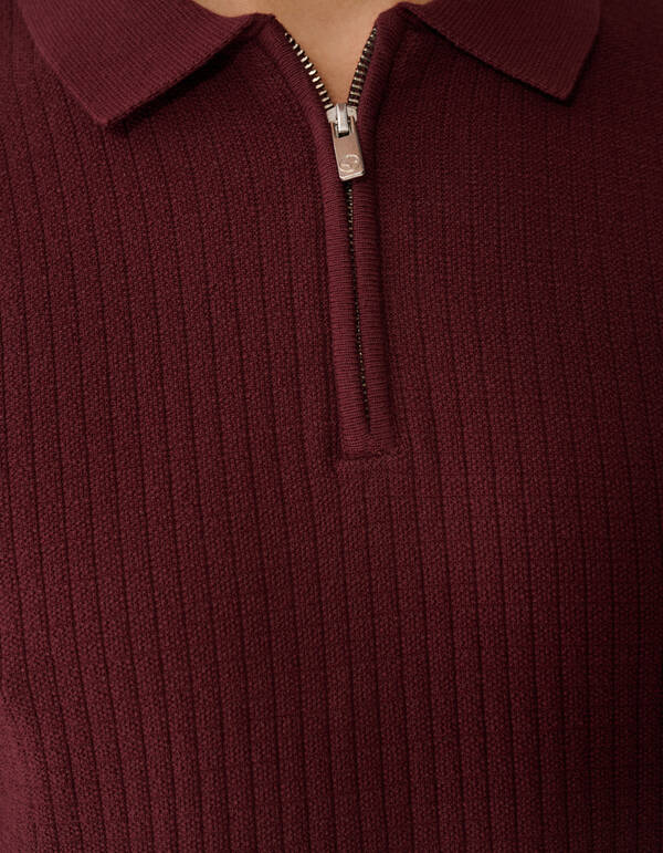 Gestricktes Zip-Poloshirt Dunkelrot SHOEBY MEN