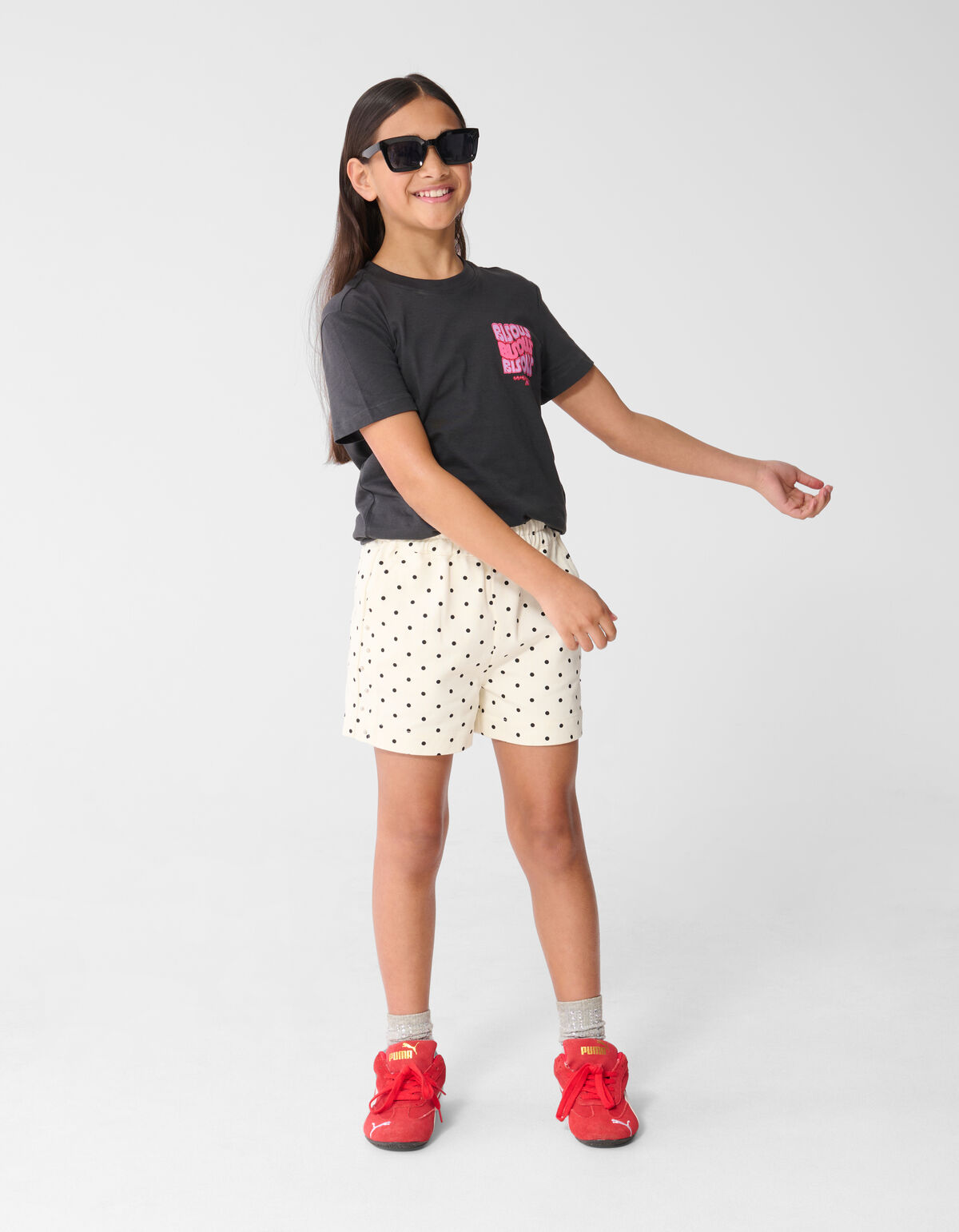 Bisous Glitter Artwork T-Shirt Dunkelgrau SHOEBY GIRLS
