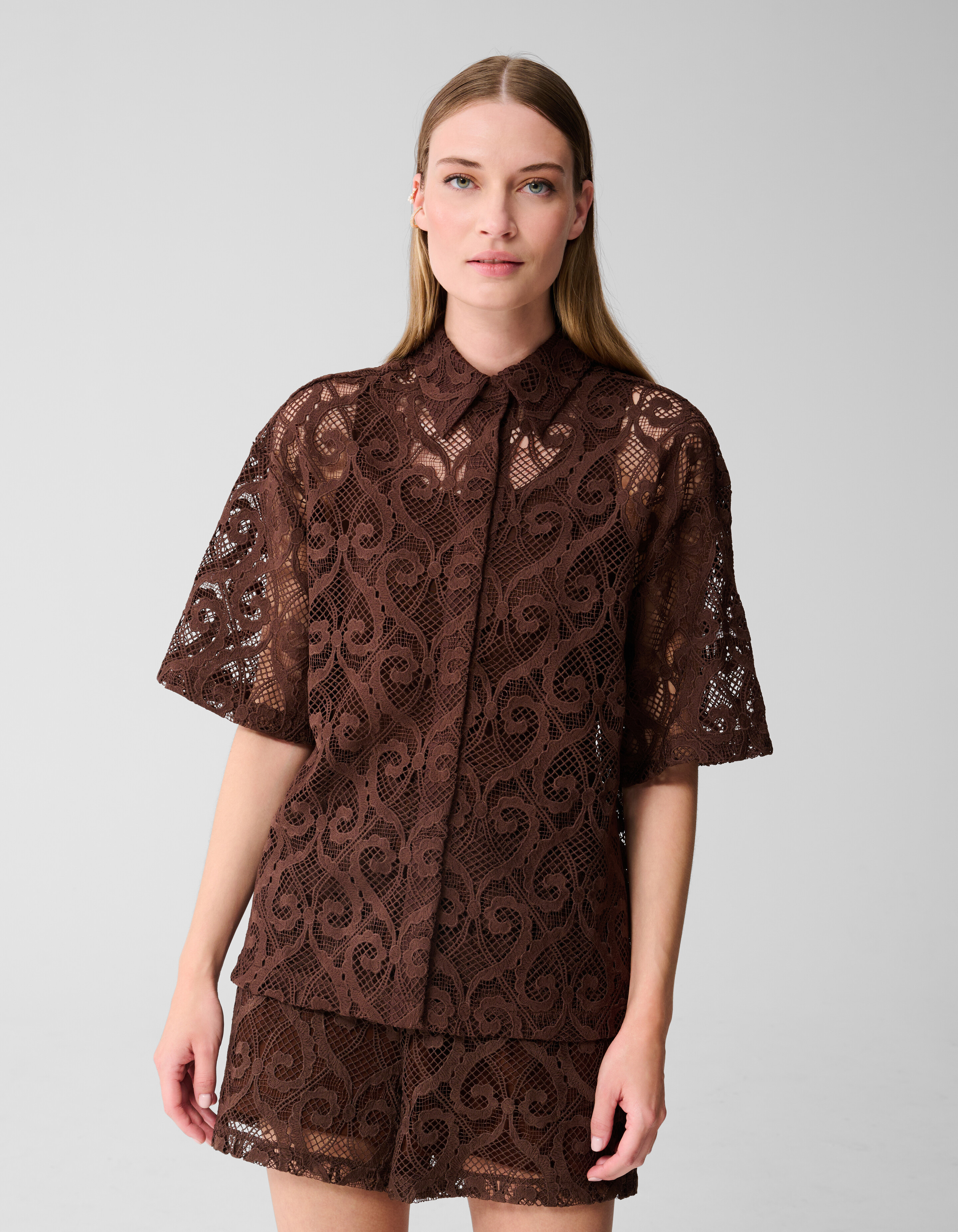 Bluse aus Spitze in Übergröße Dunkelbraun SHOEBY WOMEN