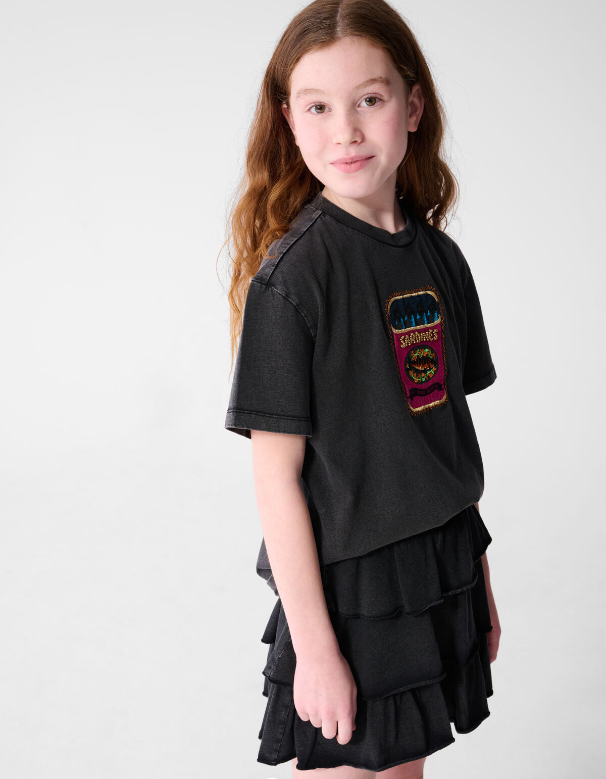 Fischstickerei T-Shirt Dunkelgrau SHOEBY GIRLS