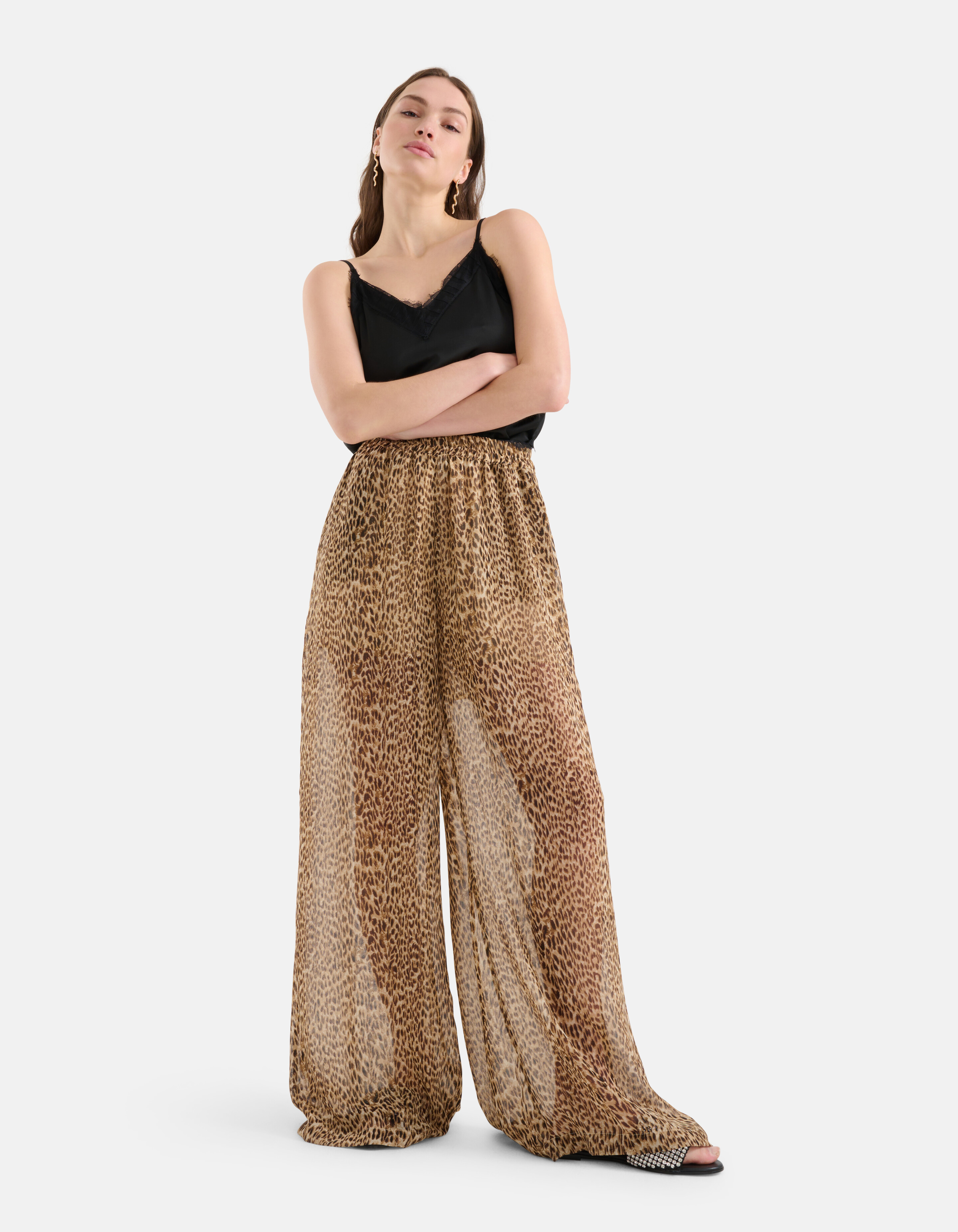 Gepard-Hose mit weitem Bein Braun SHOEBY WOMEN