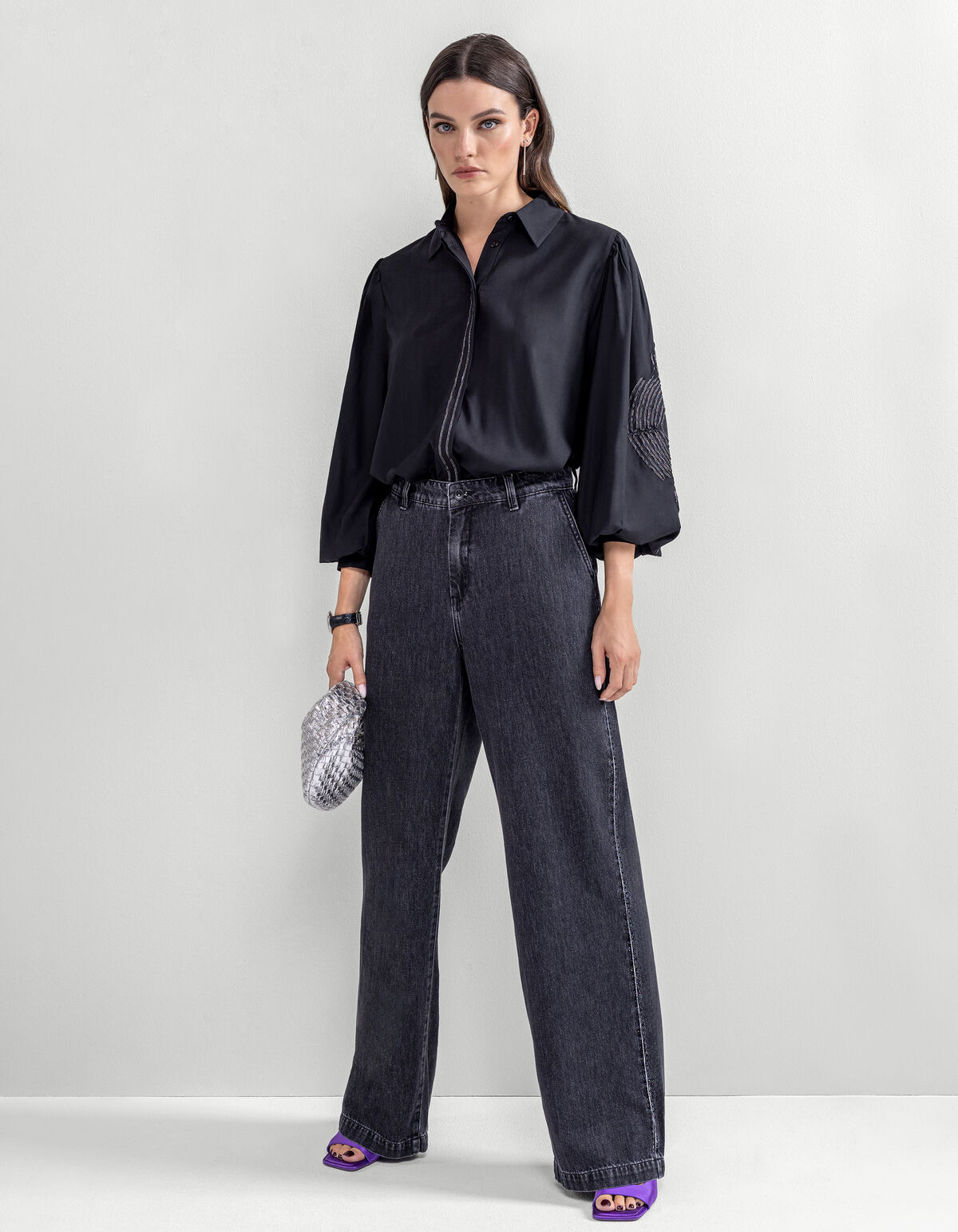 Strass Jeans mit weitem Bein Dunkelgrau L32 von Mi SHOEBY WOMEN