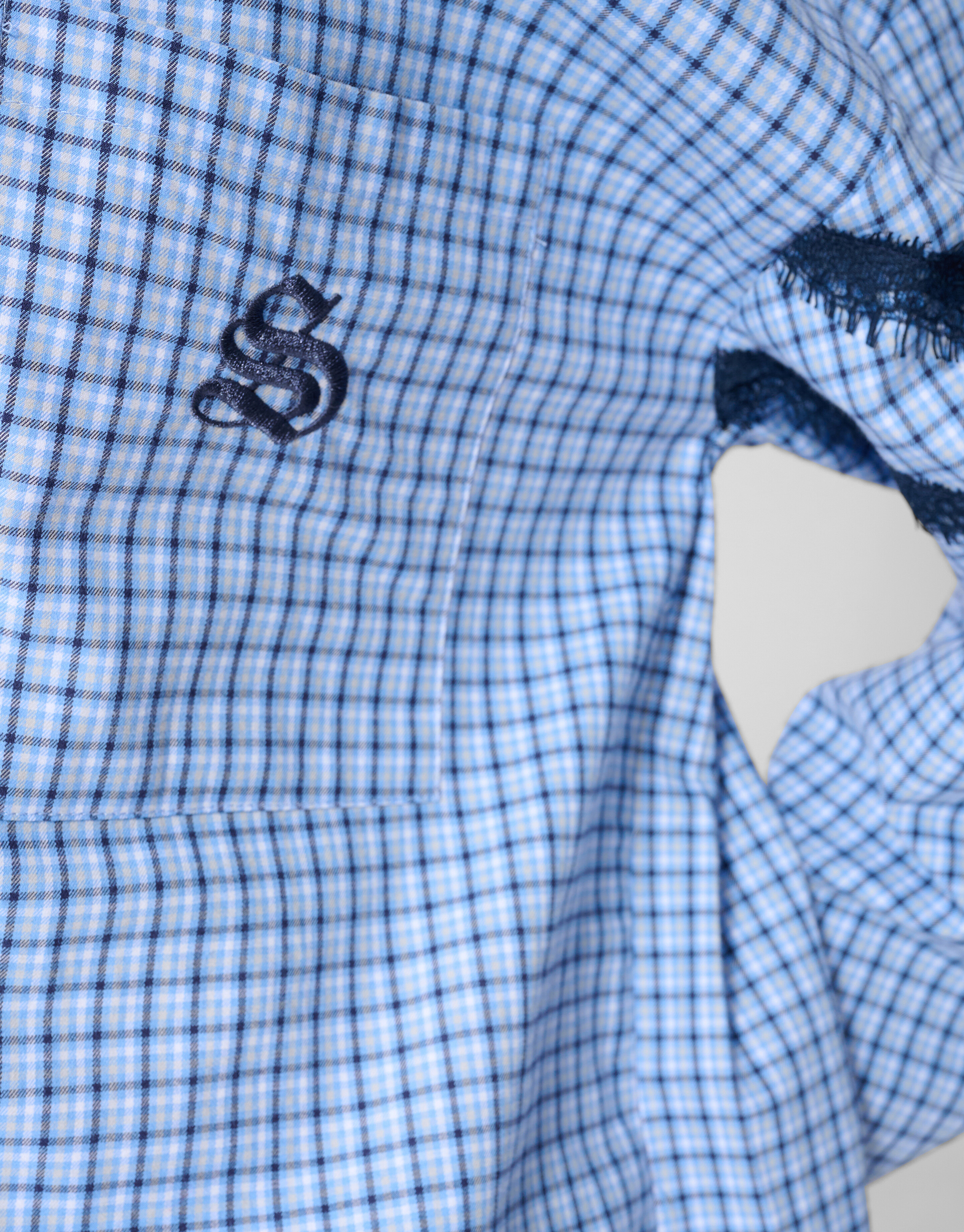 Kanten Rauten Bluse Blau SHOEBY WOMEN