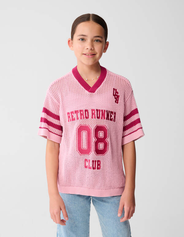 Strick-Baseball-T-Shirt Rosa SHOEBY GIRLS