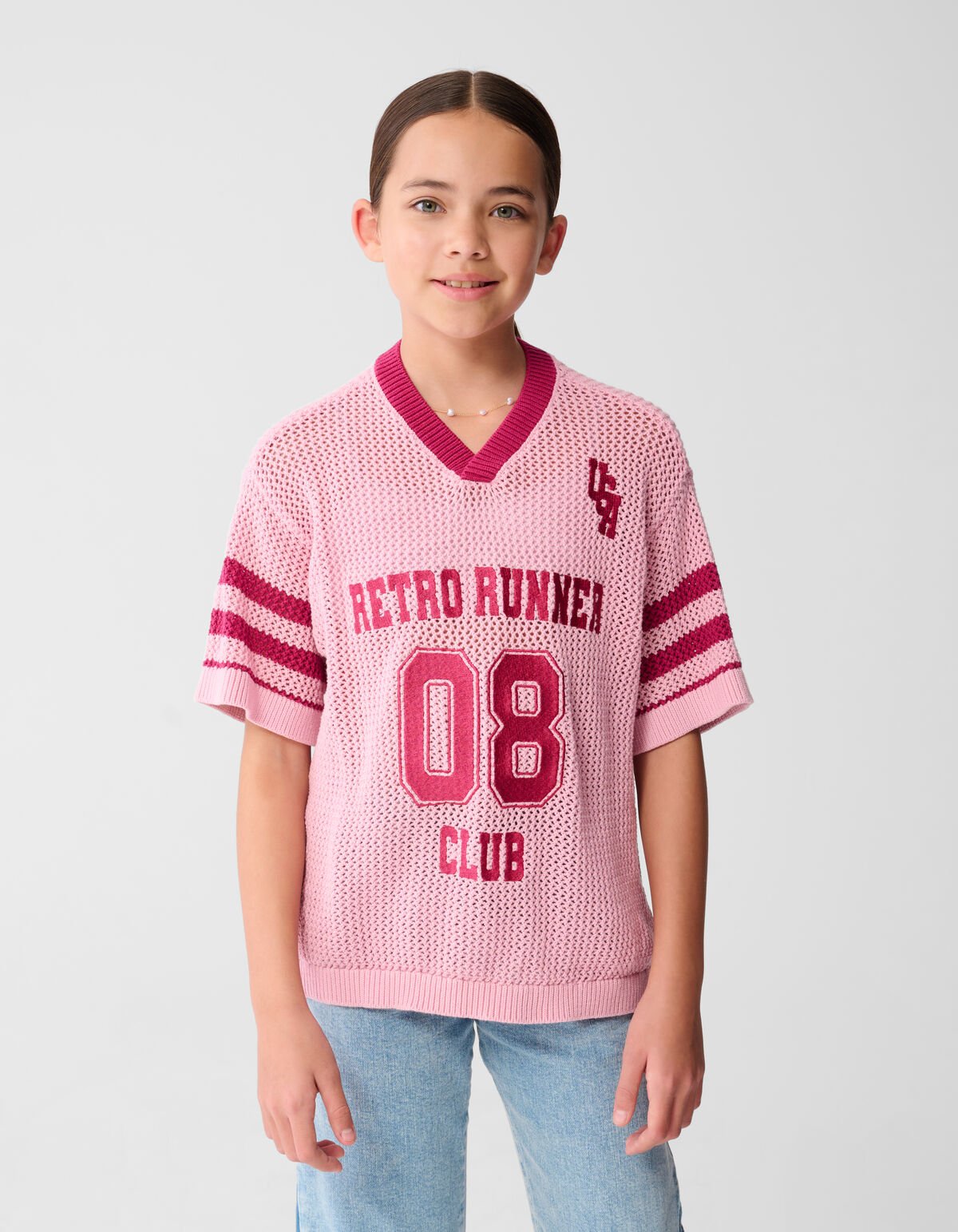 Strick-Baseball-T-Shirt Rosa SHOEBY GIRLS