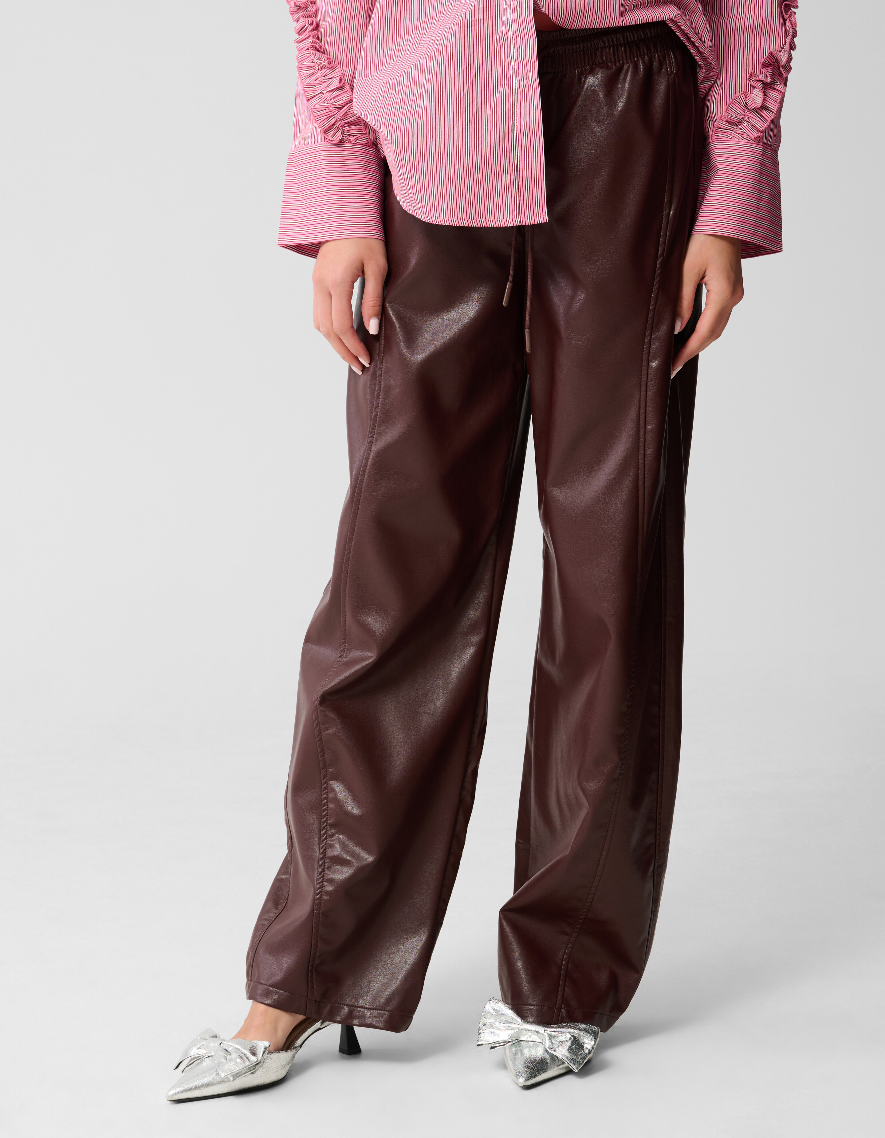 Veganes Leder Weite Beinen Hose Dunkelrot SHOEBY WOMEN