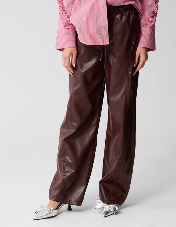 Veganes Leder Weite Beinen Hose Dunkelrot SHOEBY WOMEN