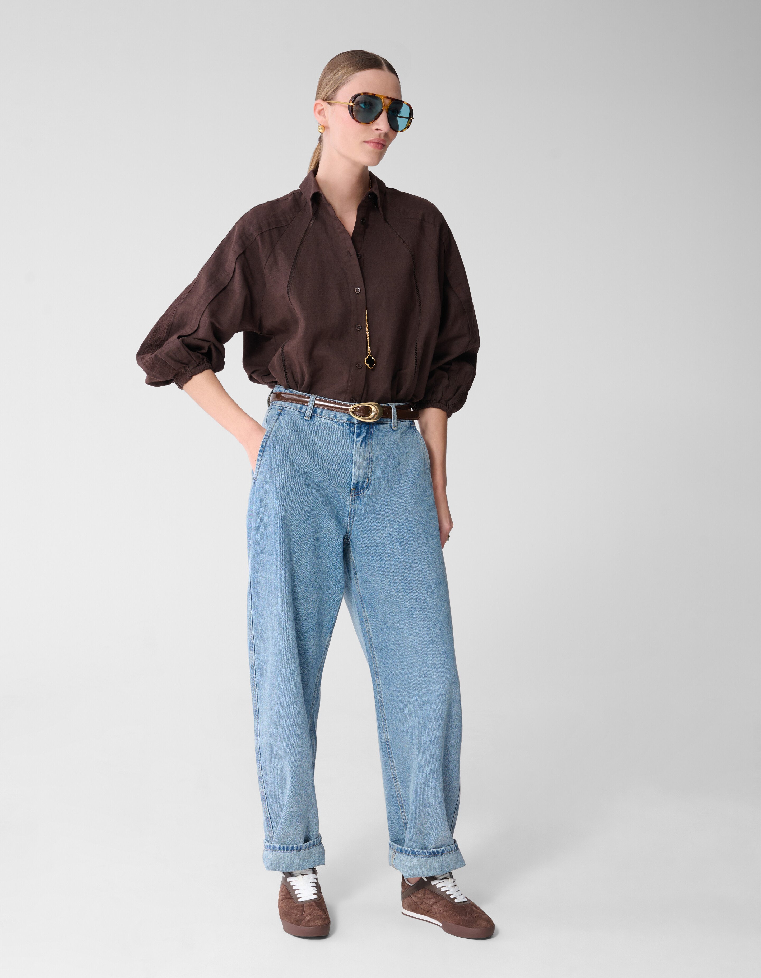 Plissierte Stickbluse Dunkelbraun von Mieke SHOEBY WOMEN