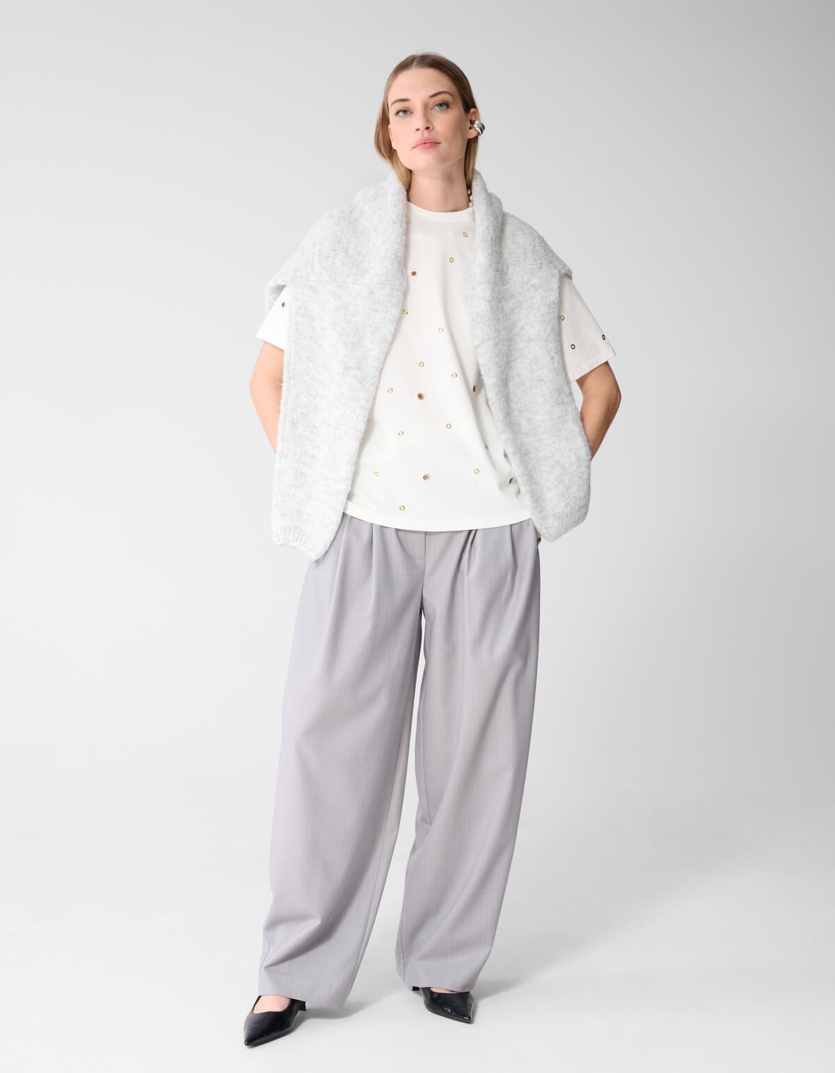 Oversized T-Shirt mit &Ouml;sen Wei&szlig; SHOEBY WOMEN