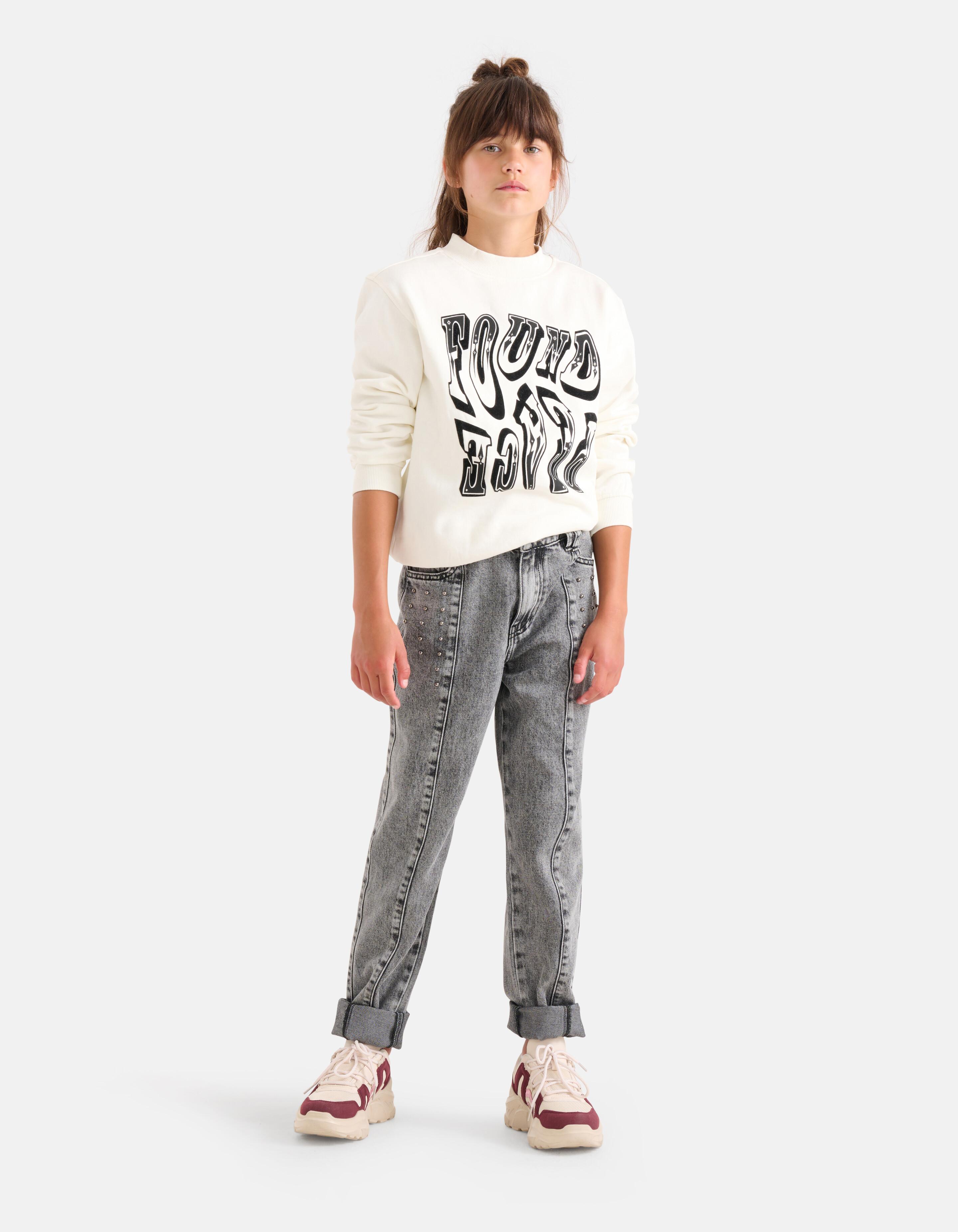 Studs Straight Fit Jeans Dunkelgrau SHOEBY GIRLS