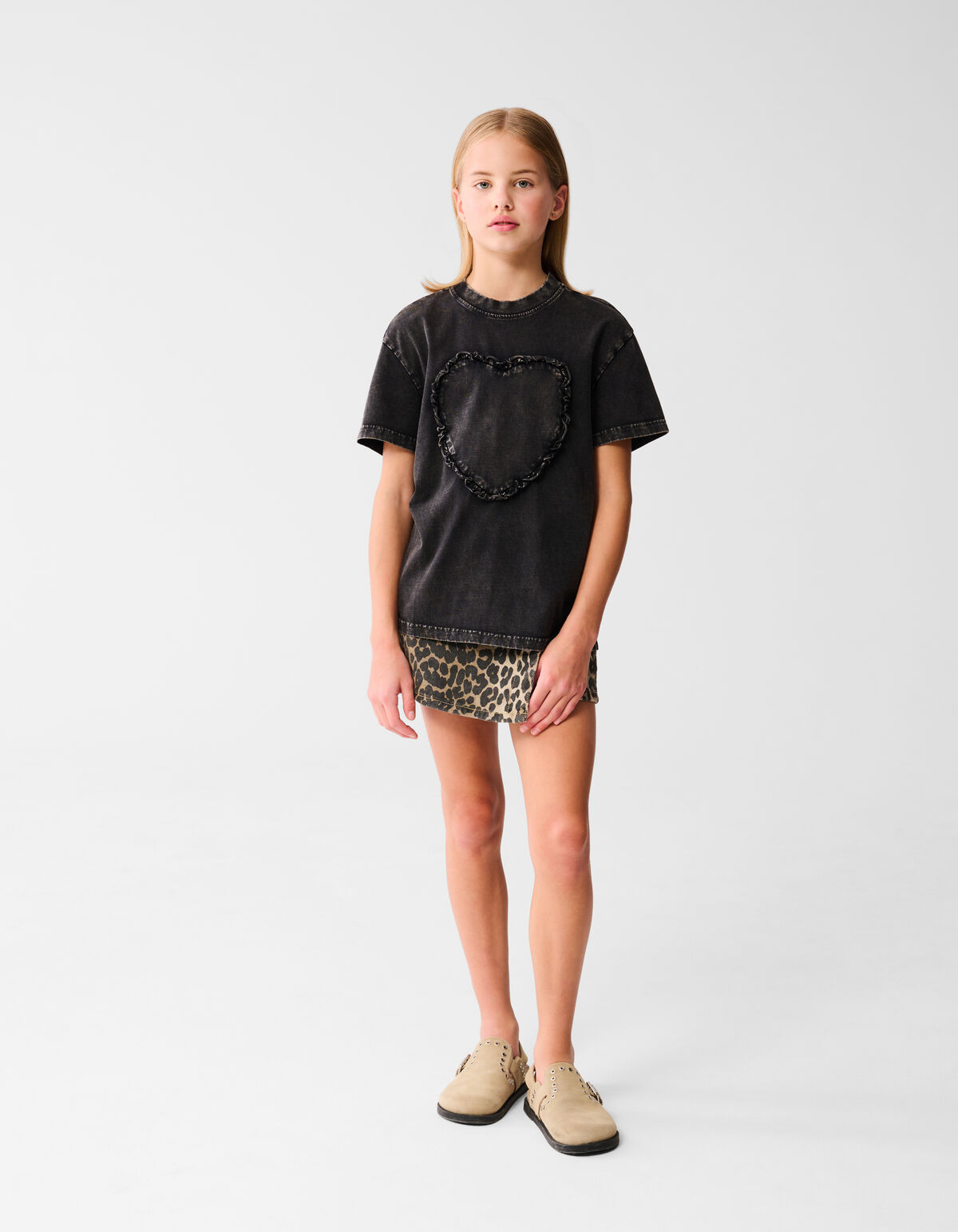 Gewaschenes Herz-T-Shirt Dunkelgrau SHOEBY GIRLS