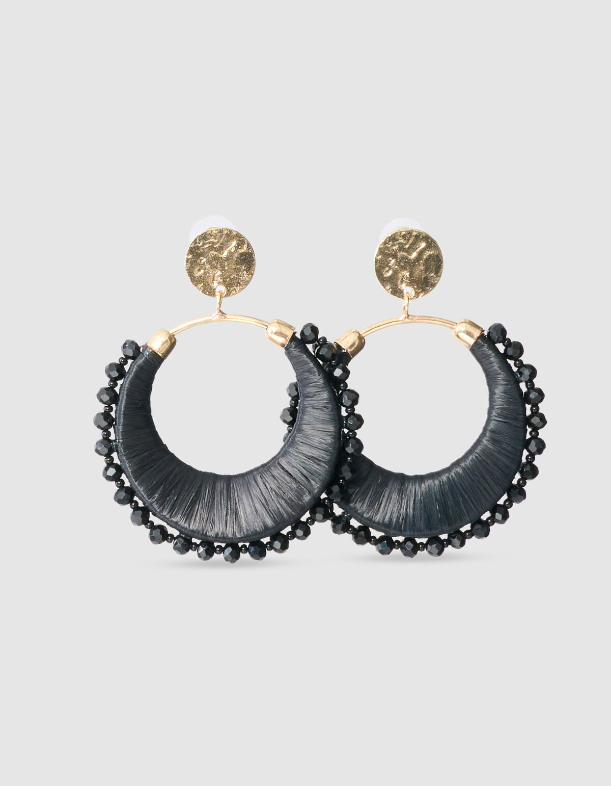 Perlenbesetzte Raffia-Ohrringe Schwarz SHOEBY ACCESSOIRES