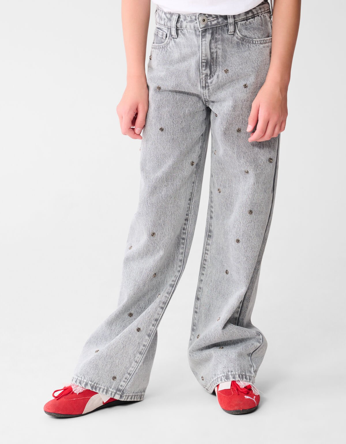 Rose Stud Weitbein-Jeans Hellgrau SHOEBY GIRLS