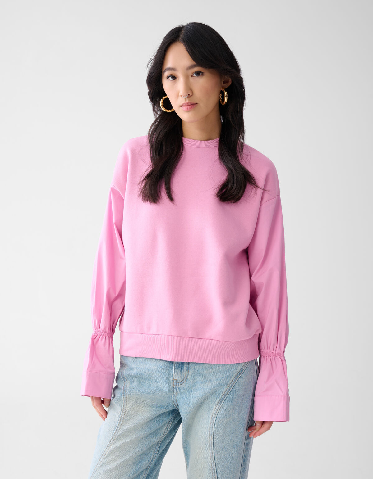 Pullover mit Popeline-Ärmeln Rosa SHOEBY WOMEN