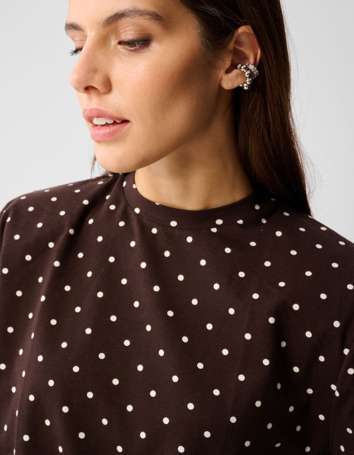 Polkadot-Shoulder-T-Shirt Dunkelbraun SHOEBY WOMEN