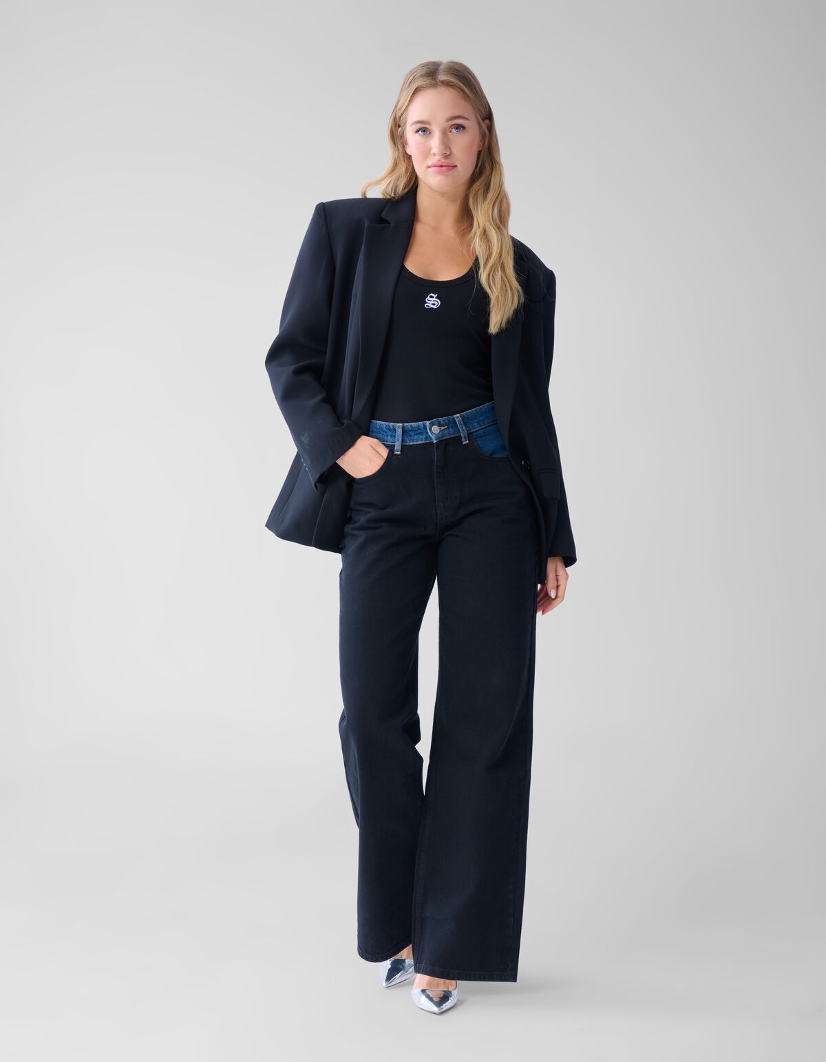 Zweifarbige Jeans mit weitem Bein Dunkelblau SHOEBY WOMEN