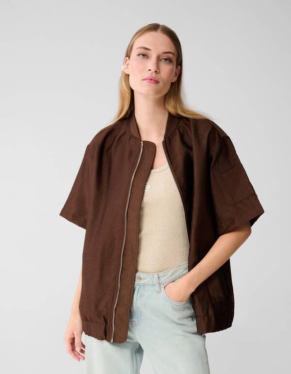 Kurzärmeliger Bomber in Übergröße Dunkelbraun SHOEBY WOMEN