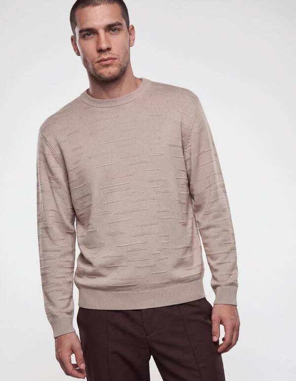 Pullover mit Rippenmuster Beige SHOEBY MEN