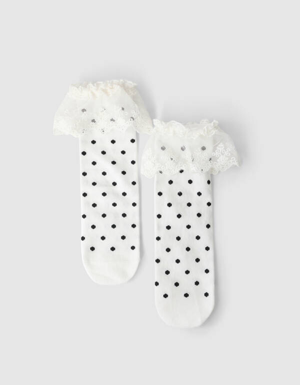 Kanten Polkadot-Socken Gebrochen Wei&szlig; SHOEBY ACCESSOIRES
