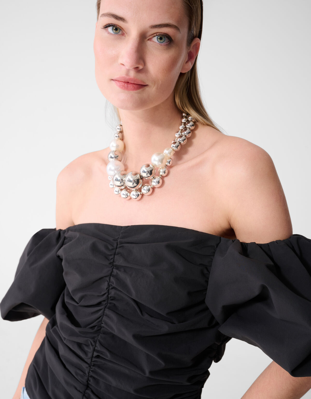 Gerafftes Off-Shoulder-Top Schwarz von Fred SHOEBY WOMEN