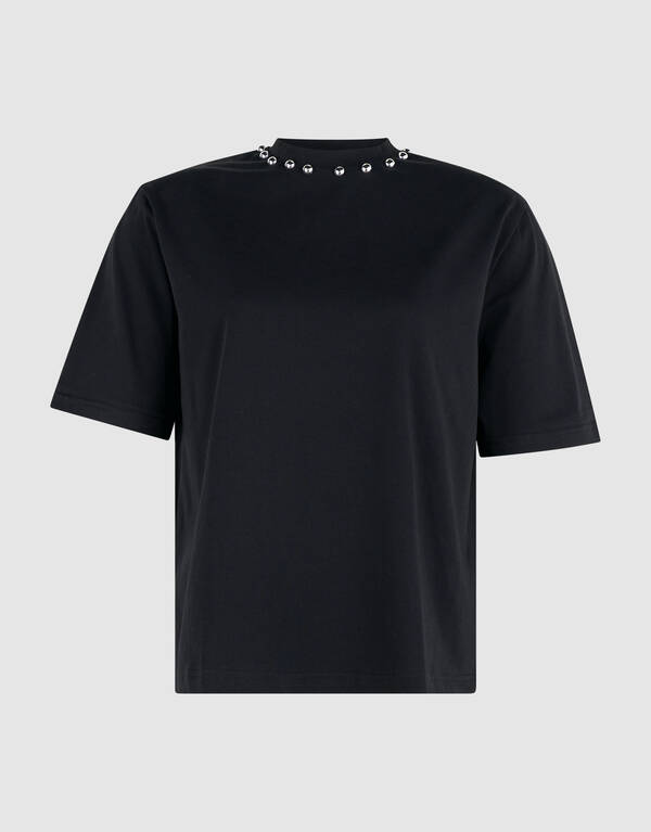 T-Shirt mit Nieten am Kragen Schwarz SHOEBY WOMEN