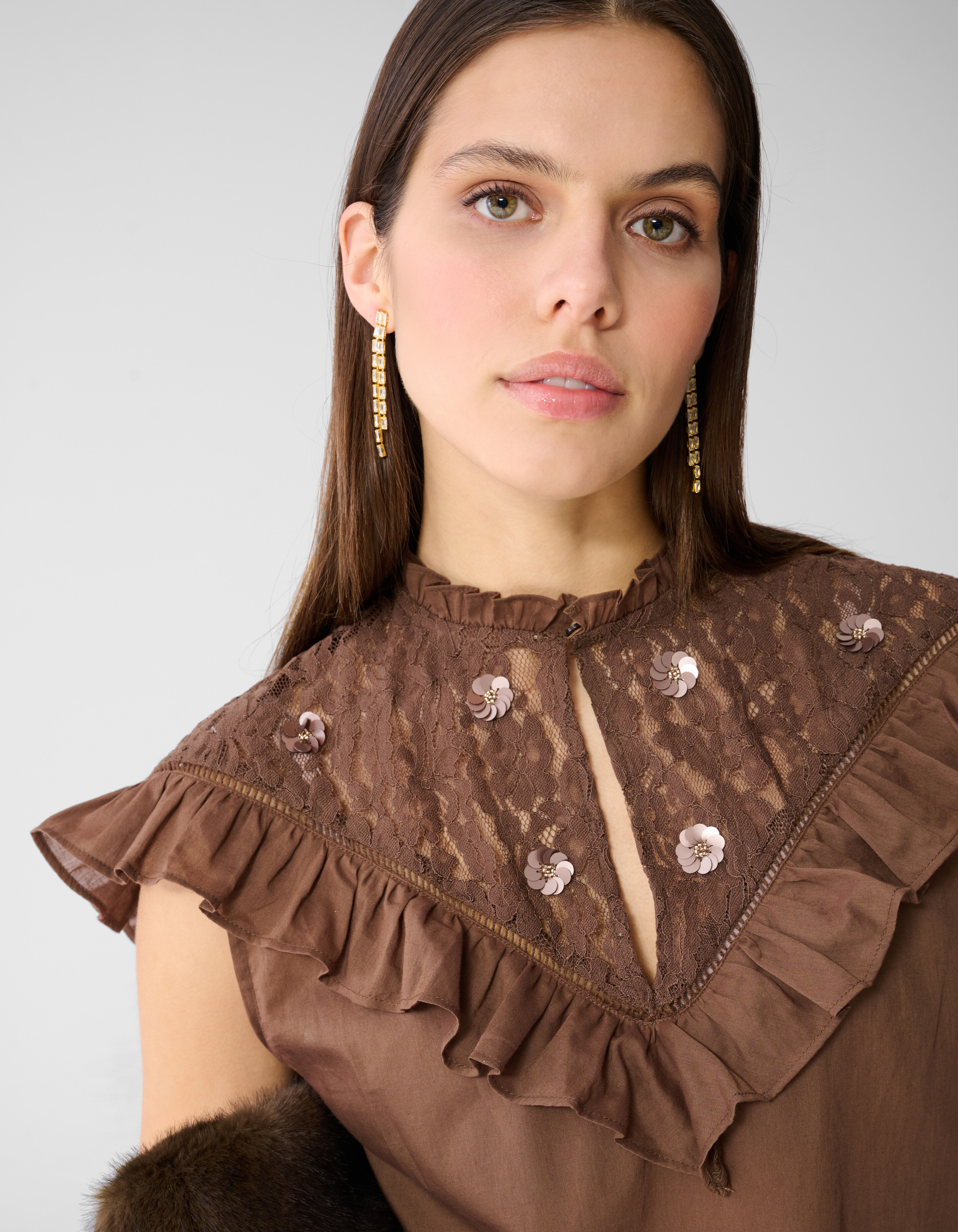 Kanten R&uuml;schen Top Braun SHOEBY WOMEN