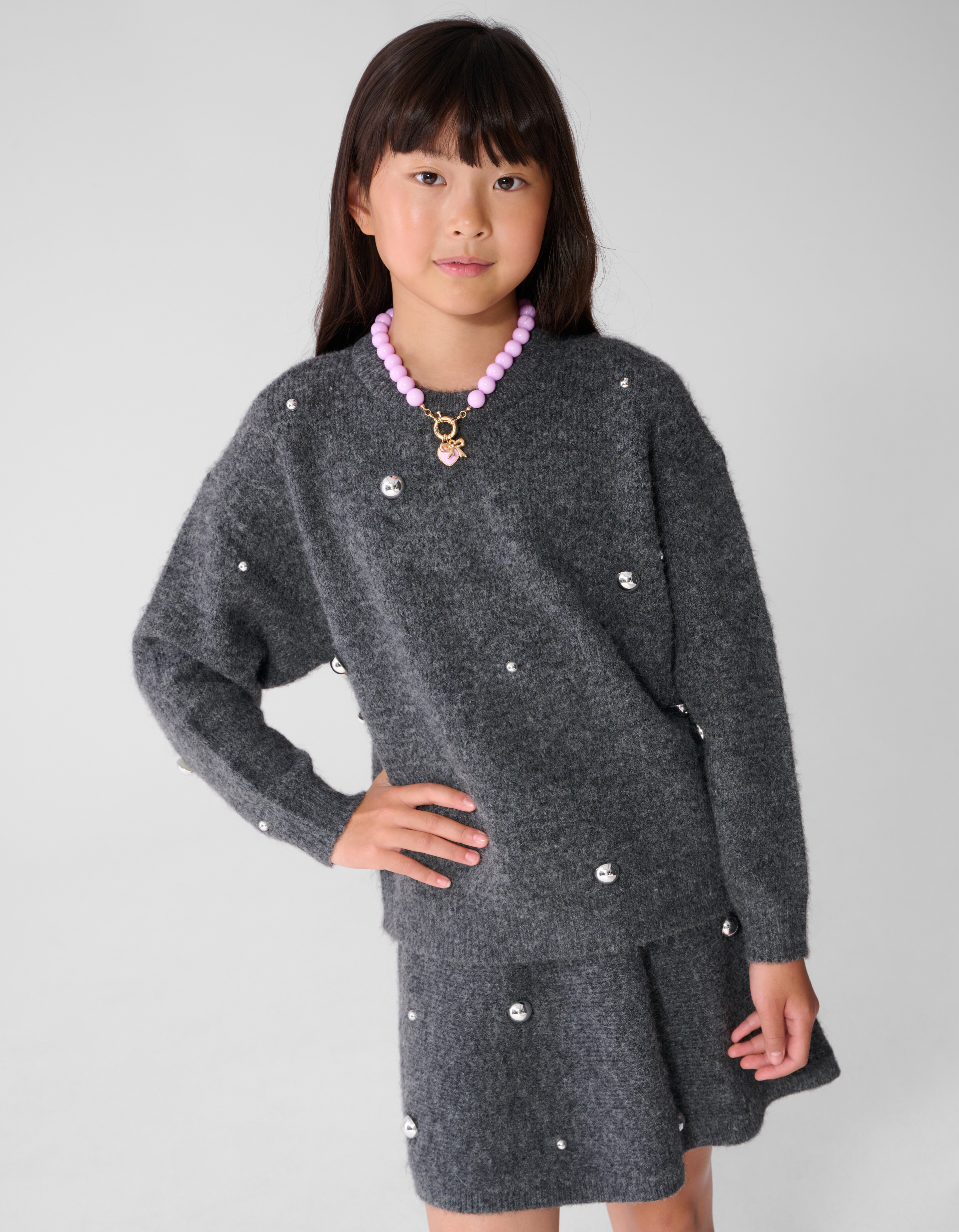 Studded Strickpullover Grau SHOEBY GIRLS