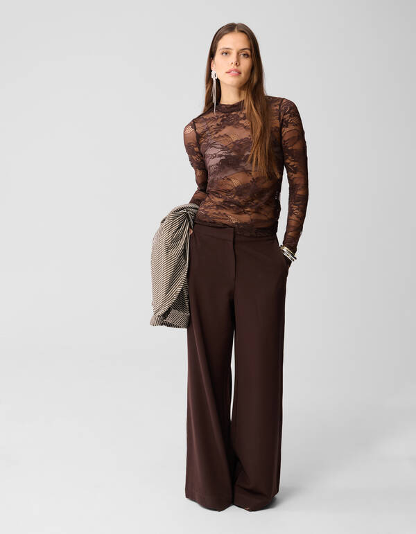 Braunes Spitzentop mit Blumenmuster SHOEBY WOMEN