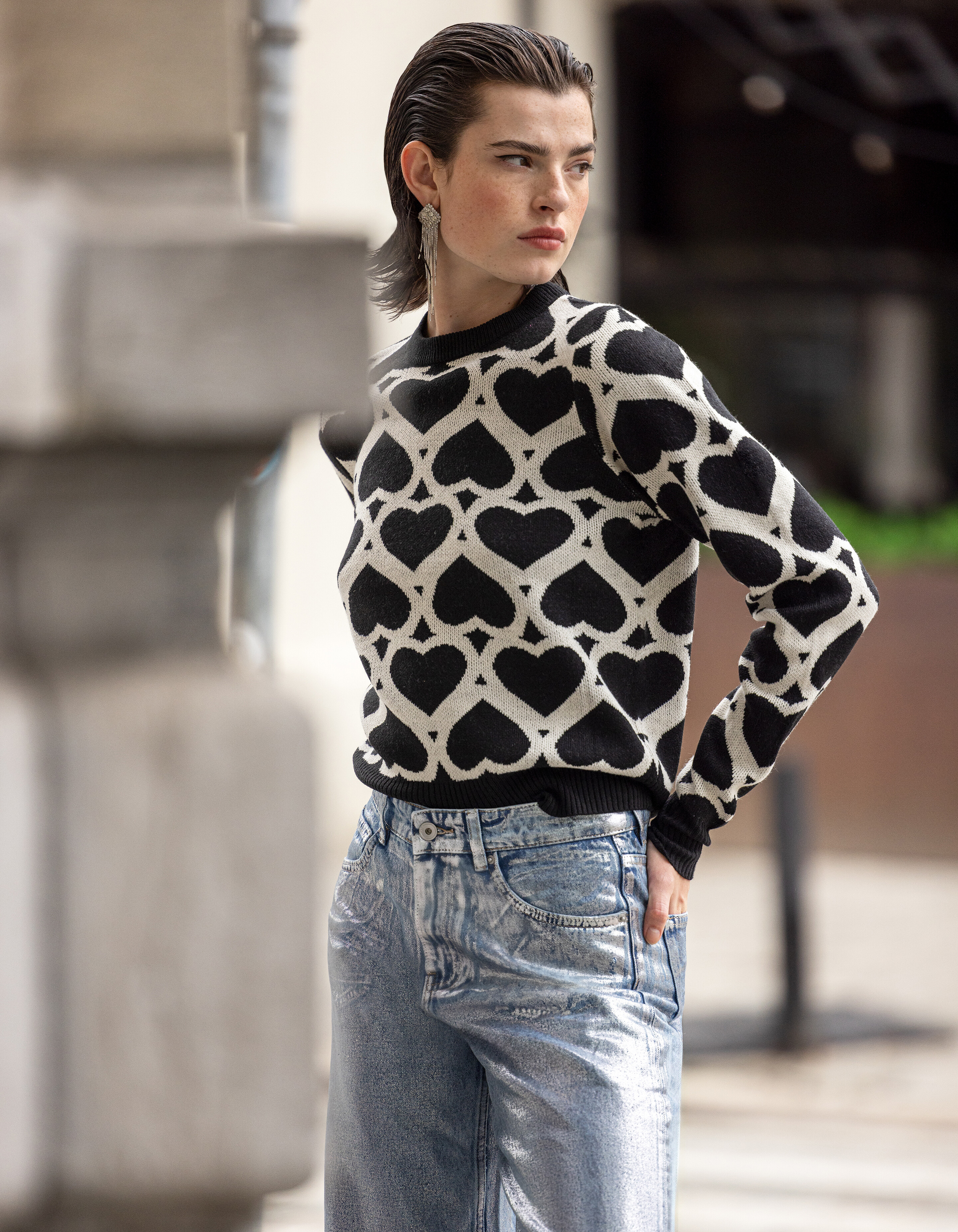 Bedruckter Jacquard-Pullover Schwarz SHOEBY WOMEN