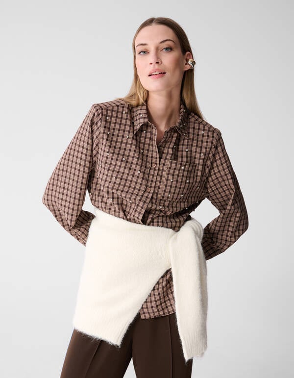 Ruiten Shoulder Strass Blouse Bruin SHOEBY WOMEN