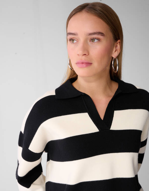 Gestreifte Strickpolo Schwarz/Wei&szlig; SHOEBY WOMEN