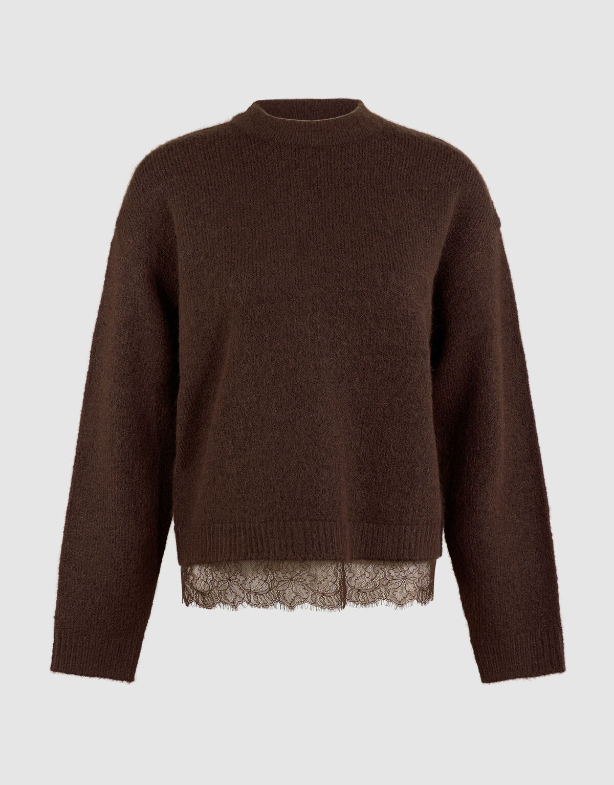 Strickpullover mit Spitzenbesatz dunkelbraun SHOEBY WOMEN