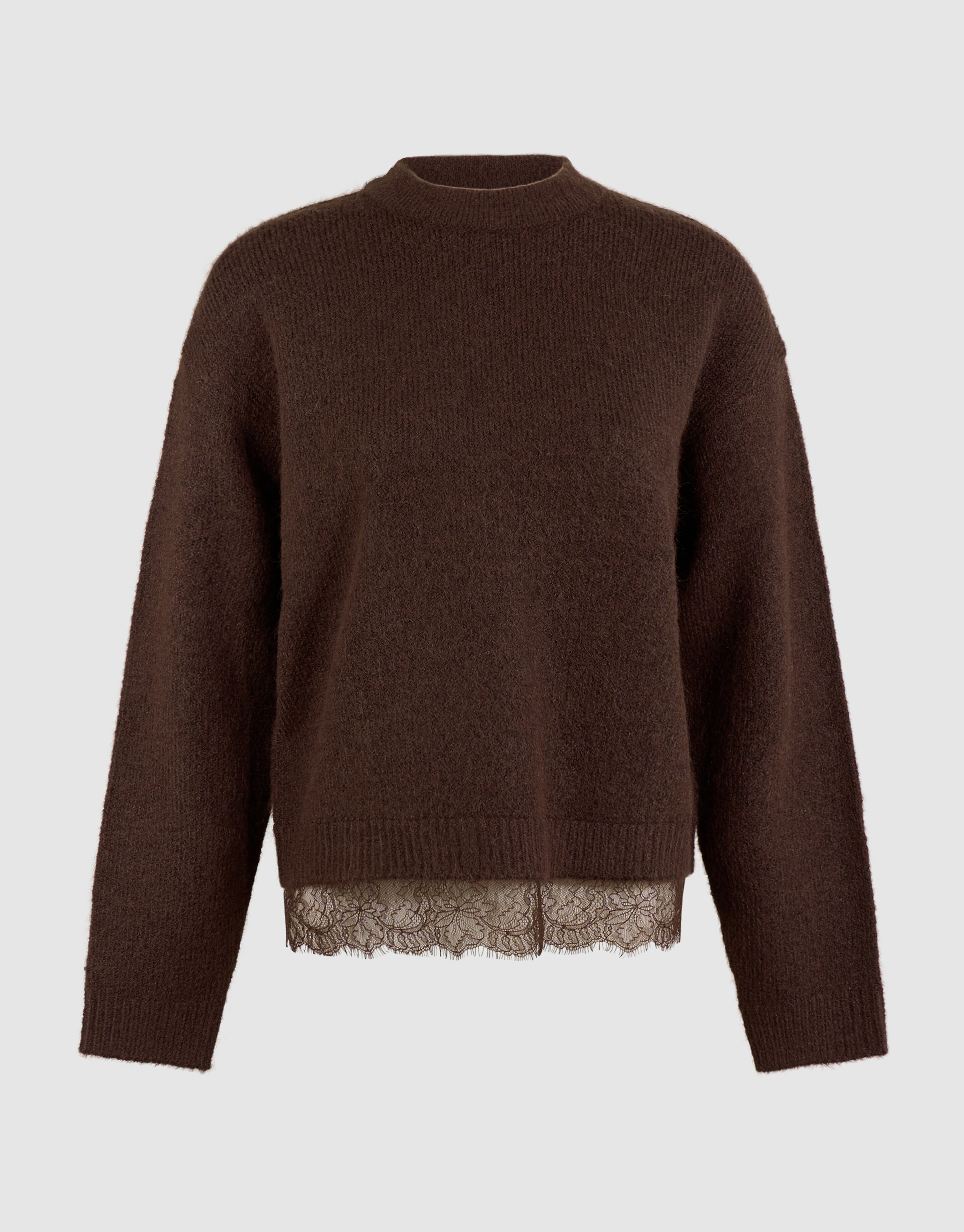 Strickpullover mit Spitzenbesatz dunkelbraun SHOEBY WOMEN