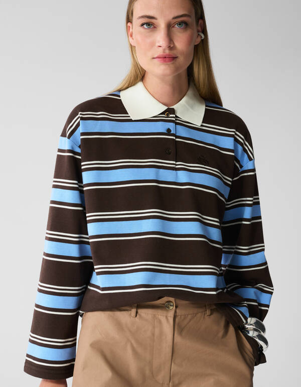Gestreiftes Polo Longsleeve Dunkelbraun/Blau SHOEBY WOMEN