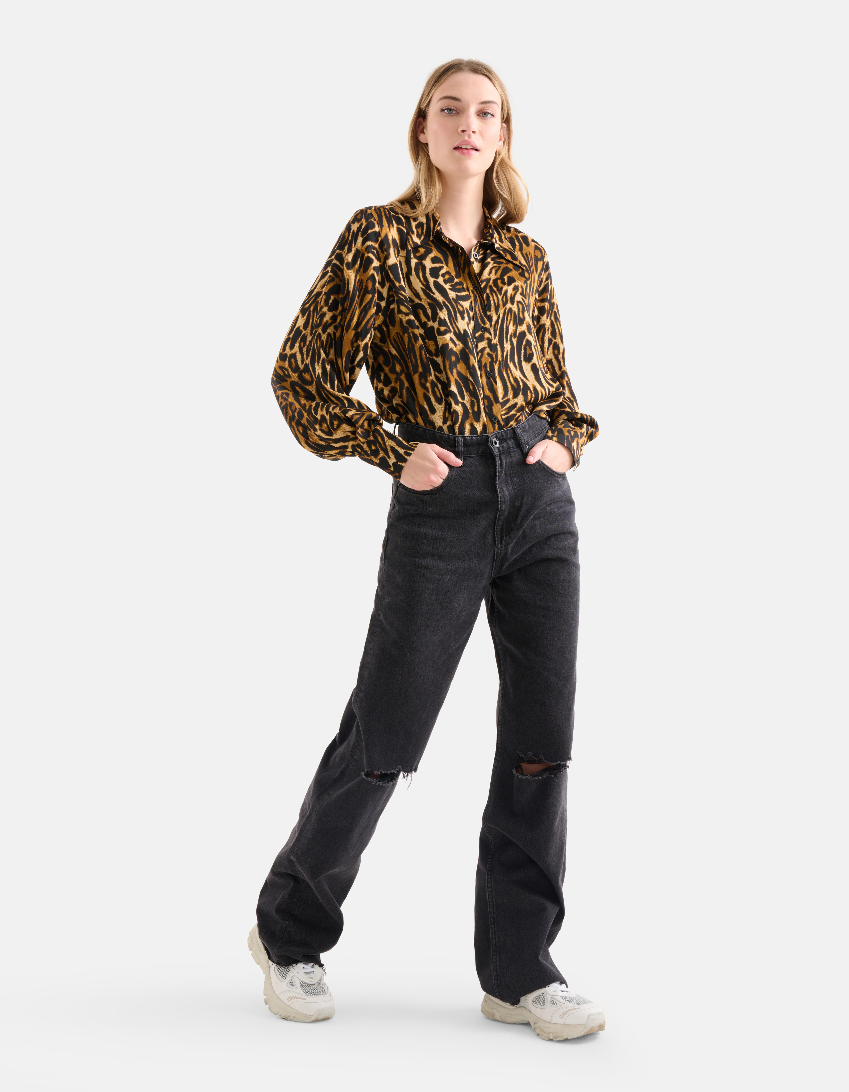 Satin Bluse mit Leopardenmuster Braun SHOEBY WOMEN