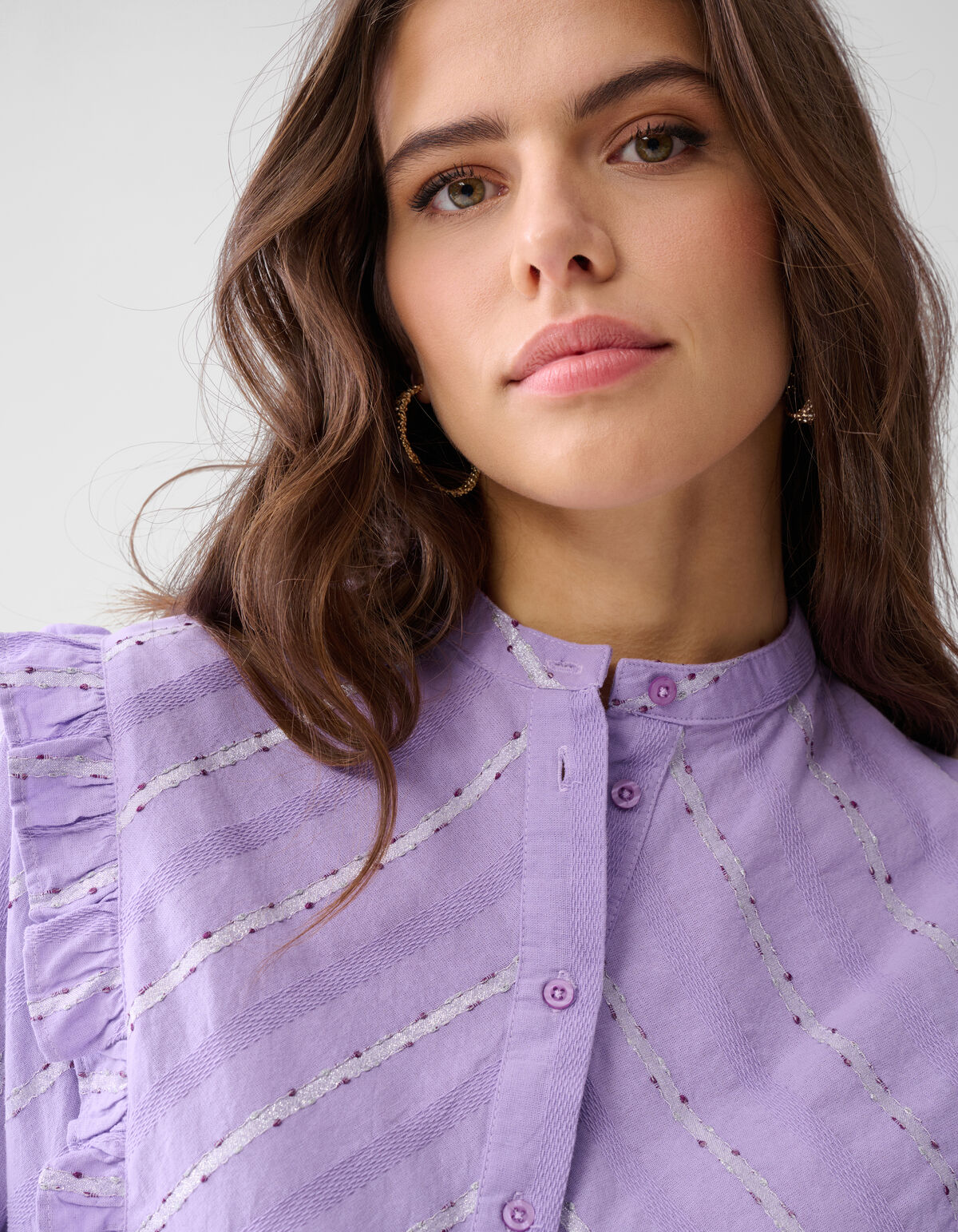 Jacquard-R&uuml;schen-Bluse Hellviolett SHOEBY WOMEN