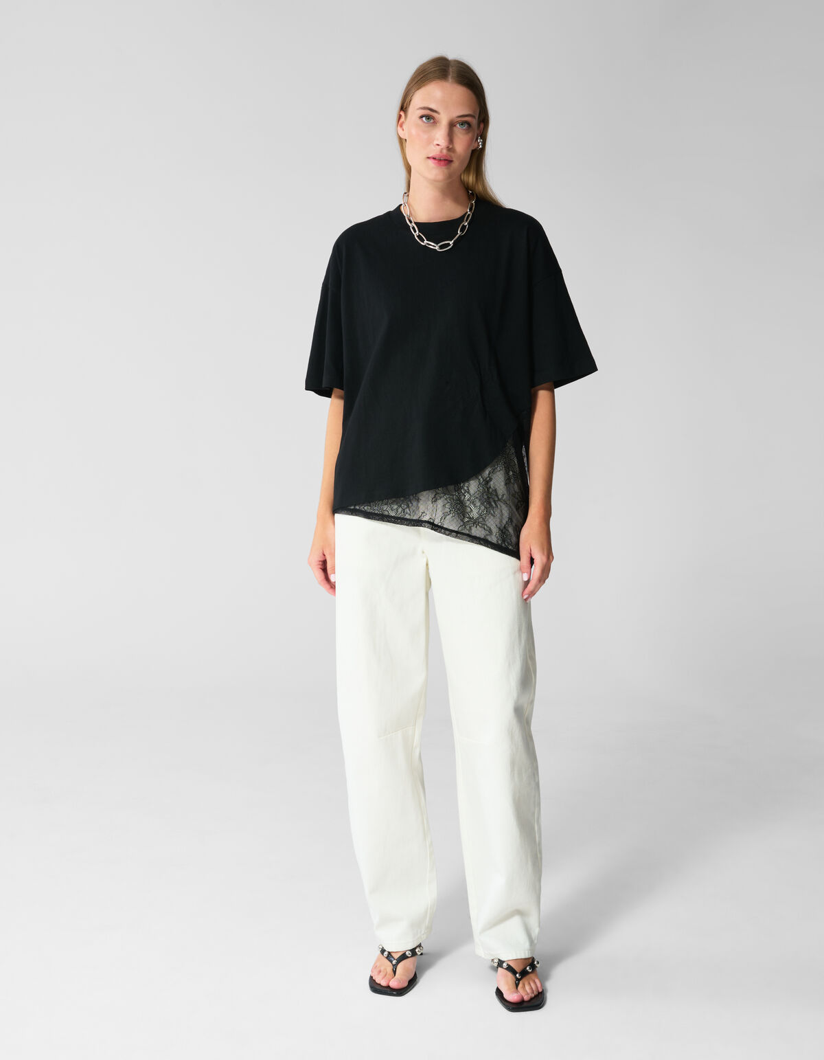 T-Shirt mit Spitzeneinsatz Schwarz SHOEBY WOMEN