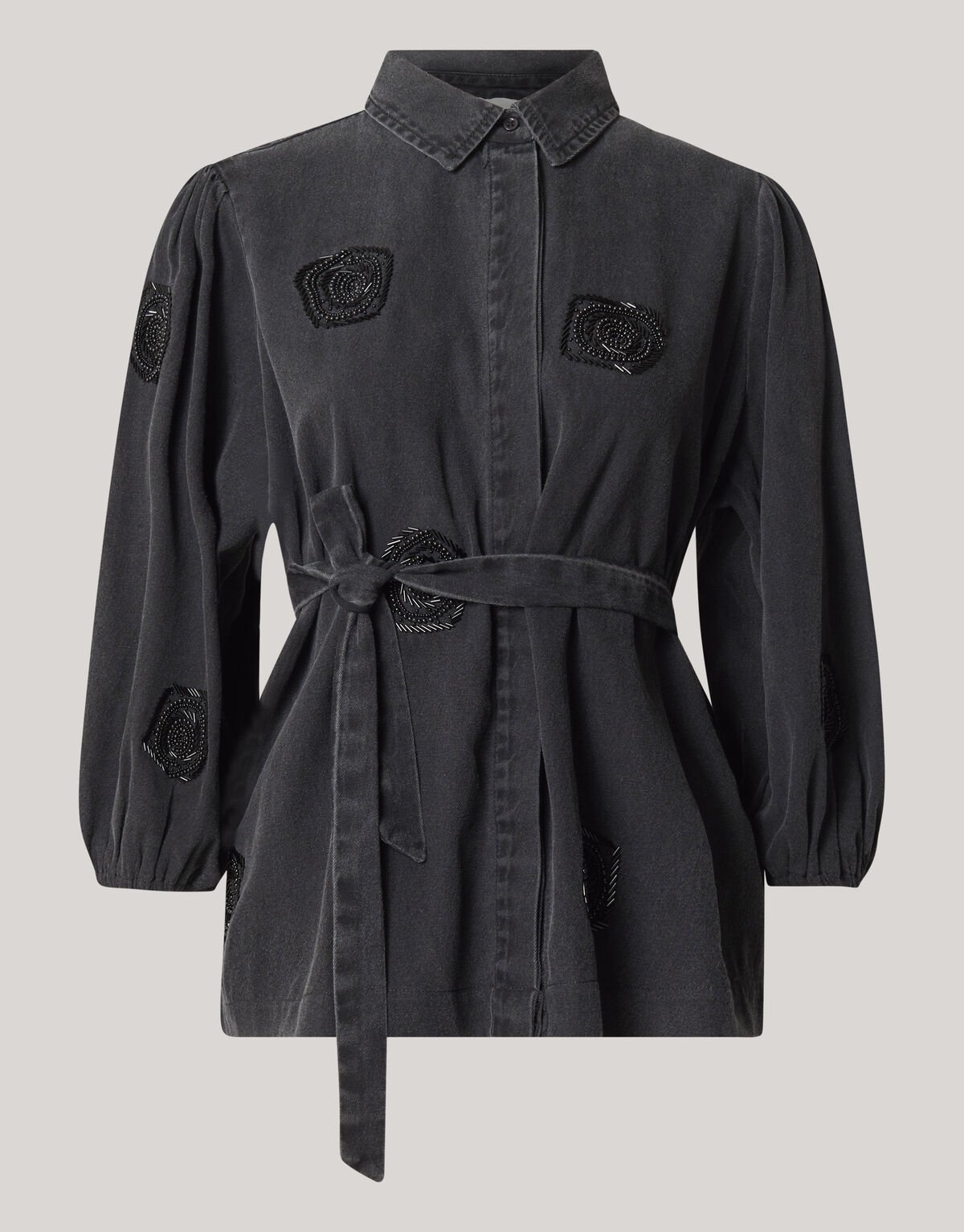 Perlenblumenbluse Dunkelgrau SHOEBY WOMEN