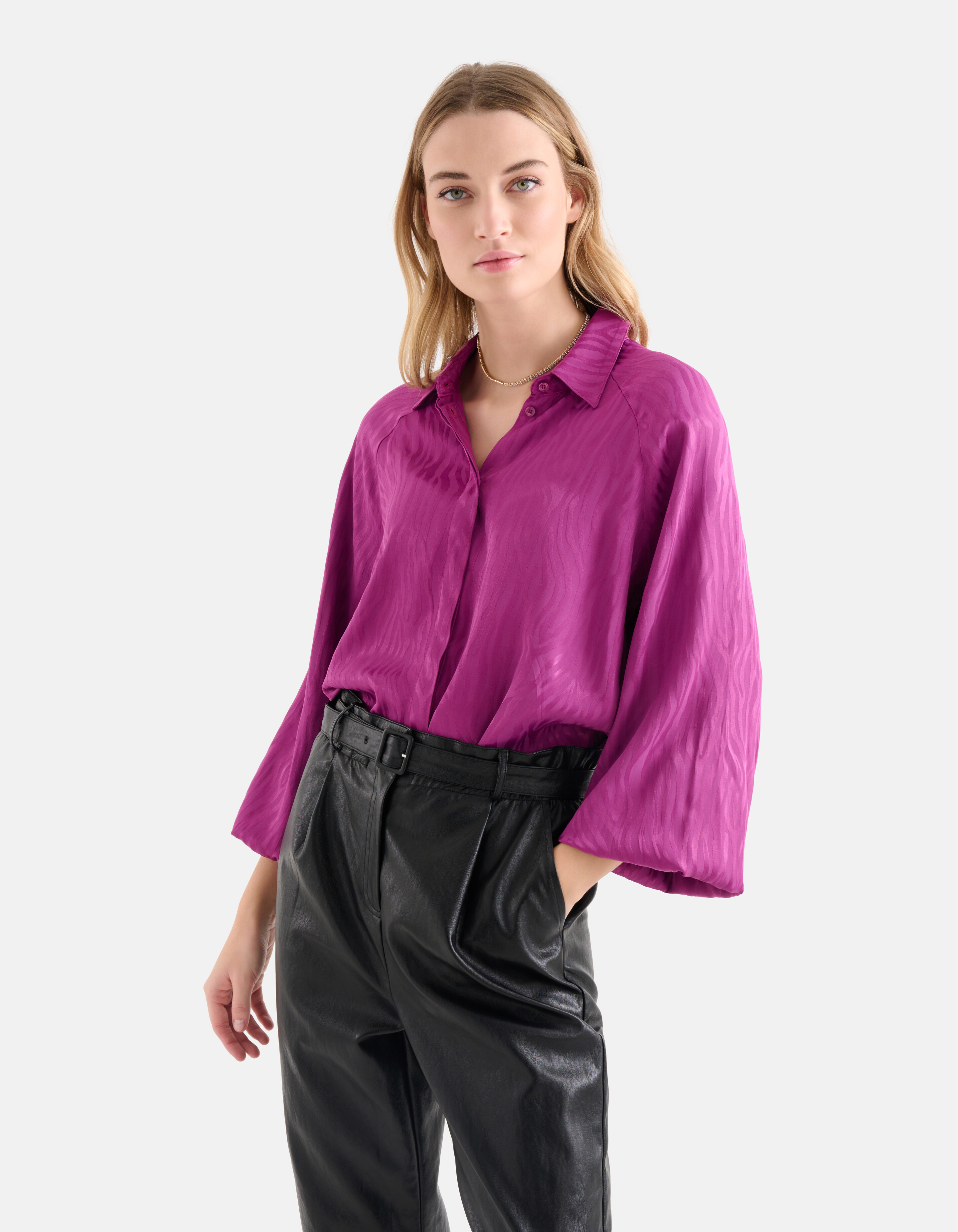 Entspannte Jacquard-Bluse Dunkelrosa SHOEBY WOMEN