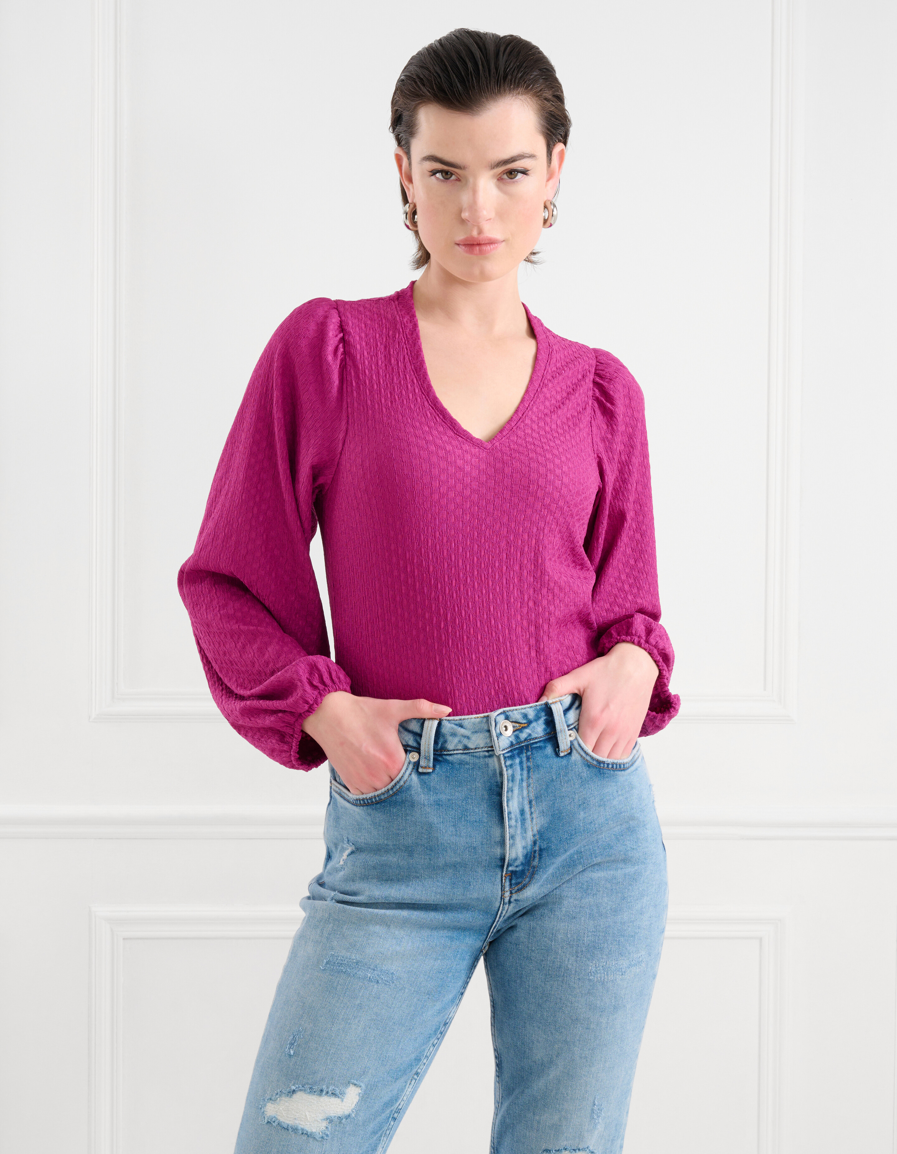 LA-SBCRINKLE V NECK LONGSLEEVE SHOEBY WOMEN