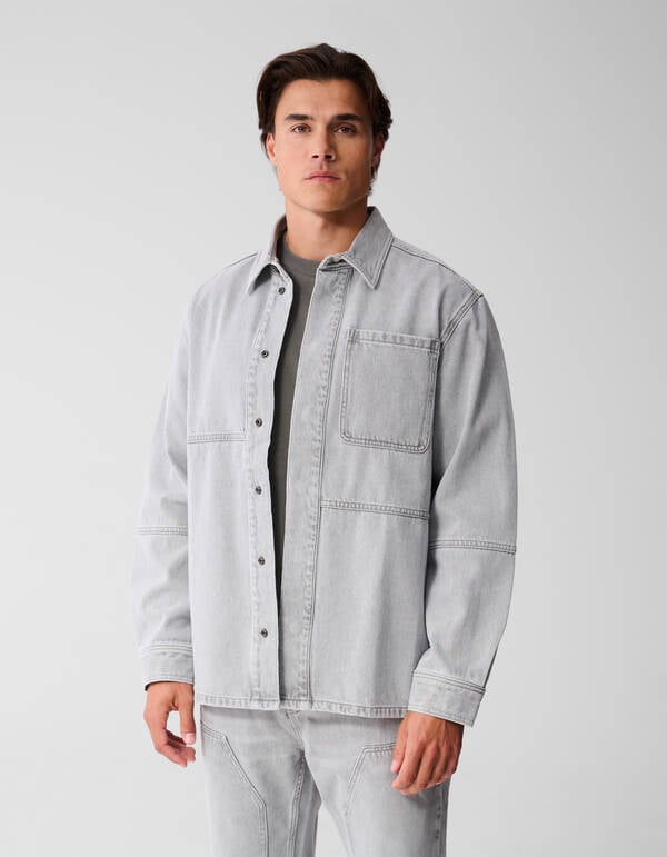 Patched Denim Überhemd Grau SHOEBY MEN