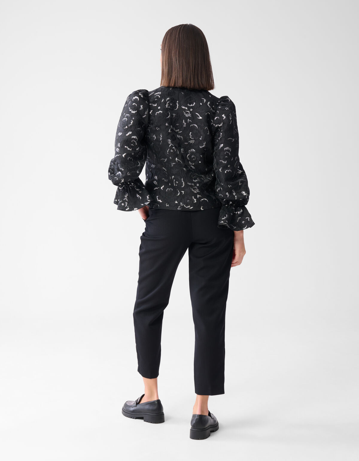 Jacquard Schleifen Top Schwarz SHOEBY WOMEN