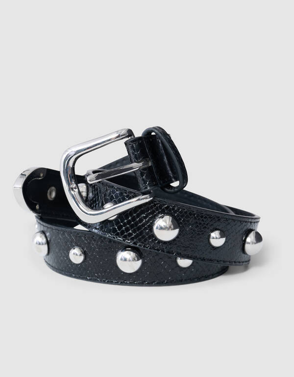Kroko-Gürtel mit Nieten in Schwarz SHOEBY ACCESSOIRES