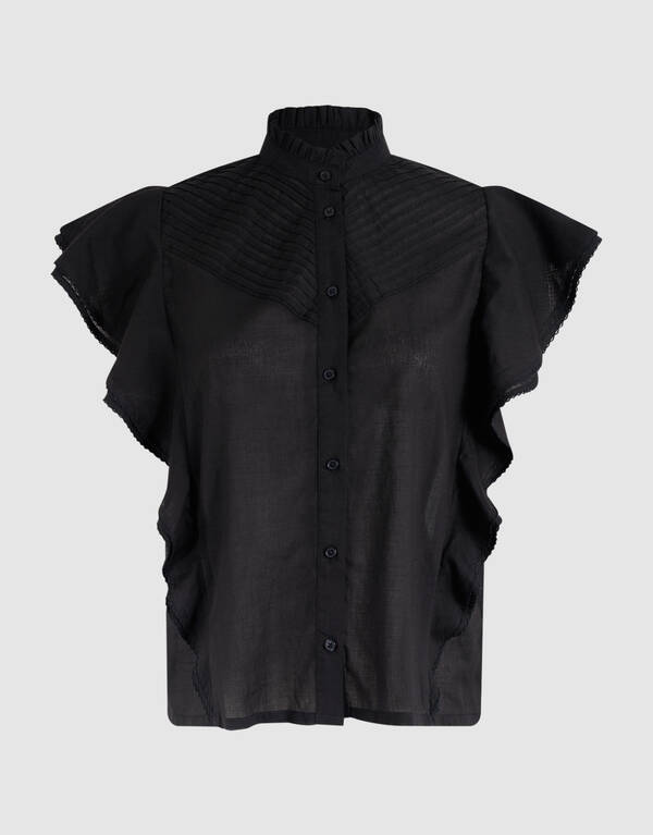 Pintuck-Rüschen-Top Schwarz SHOEBY WOMEN