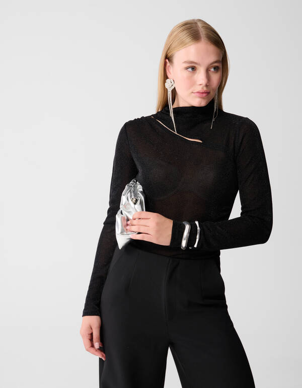 Schwarzes Glitzer-Top mit Ausschnitt SHOEBY WOMEN